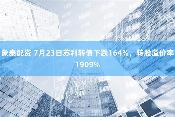象泰配资 7月23日苏利转债下跌164%，转股溢价率1909%